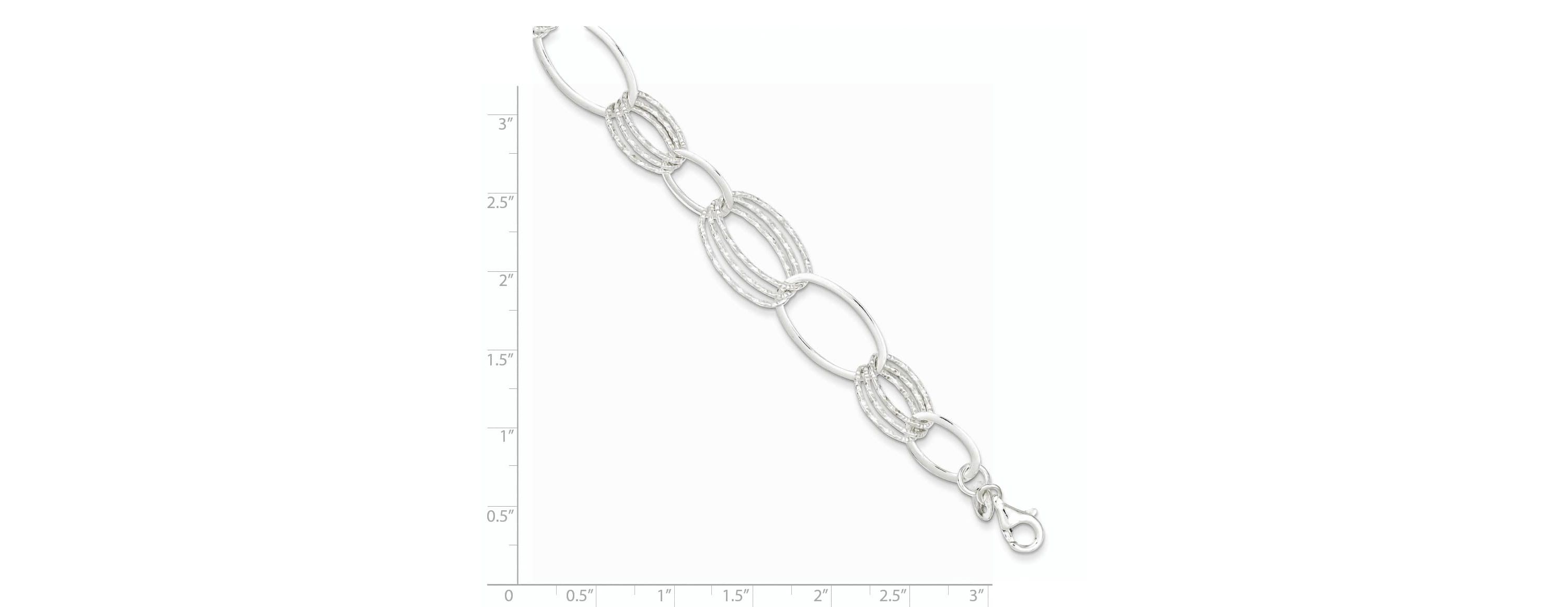 Sterling Silver Polished and Textured Oval Link Bracelet