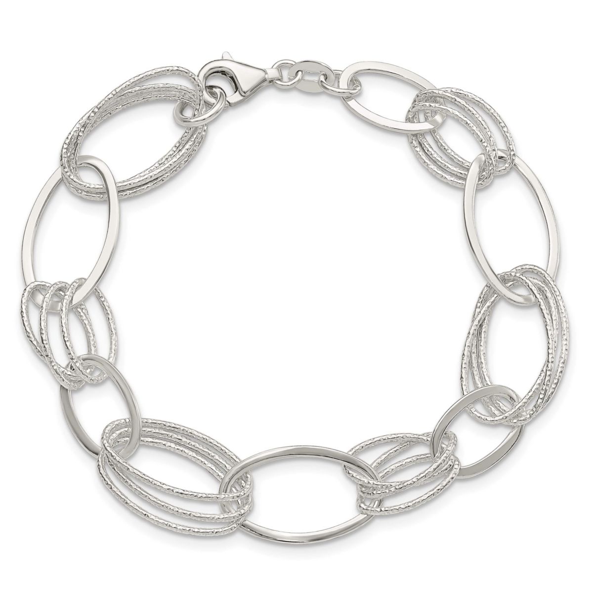 Sterling Silver Polished and Textured Oval Link Bracelet