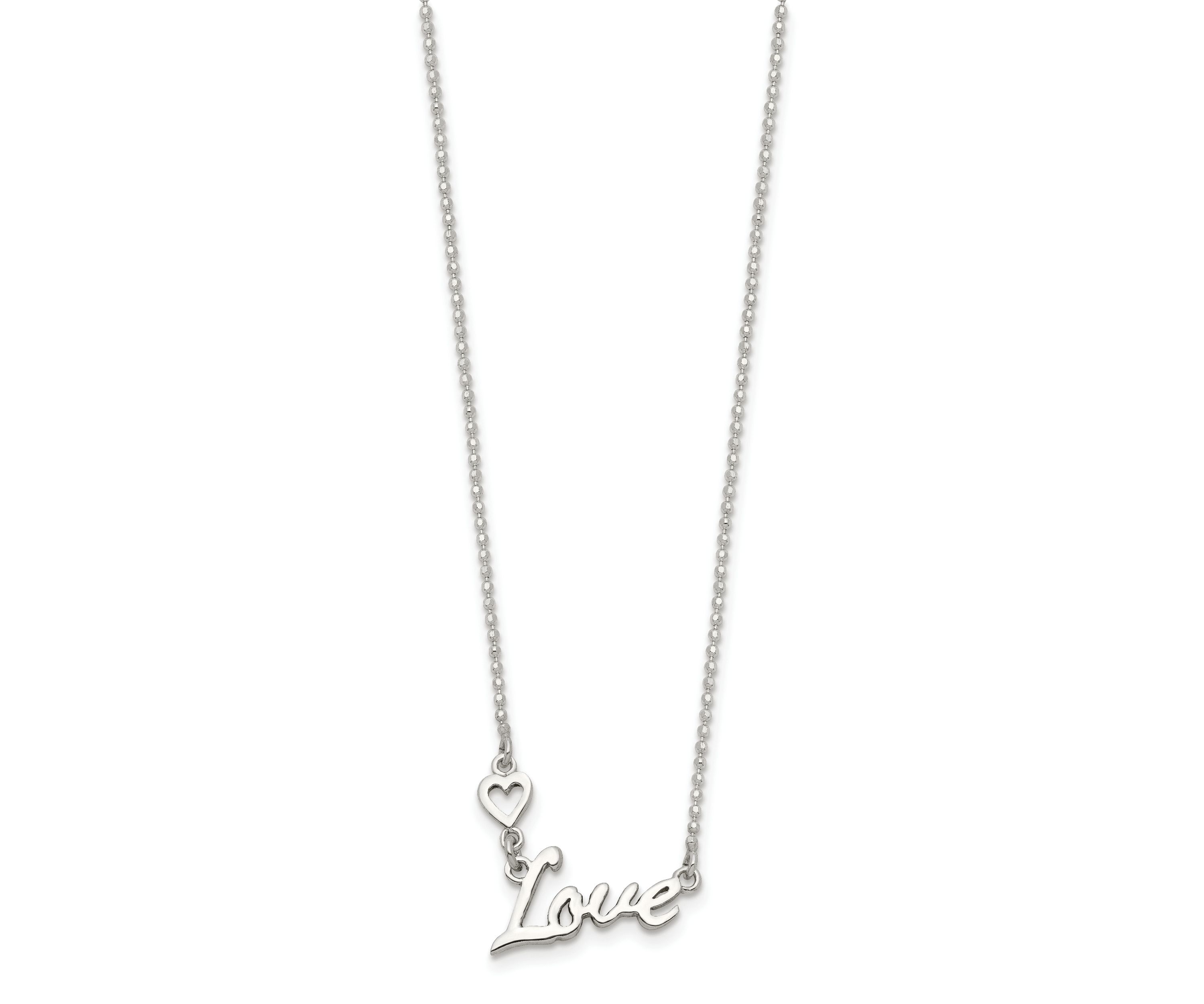 Sterling Silver Polished LOVE with Heart Necklace