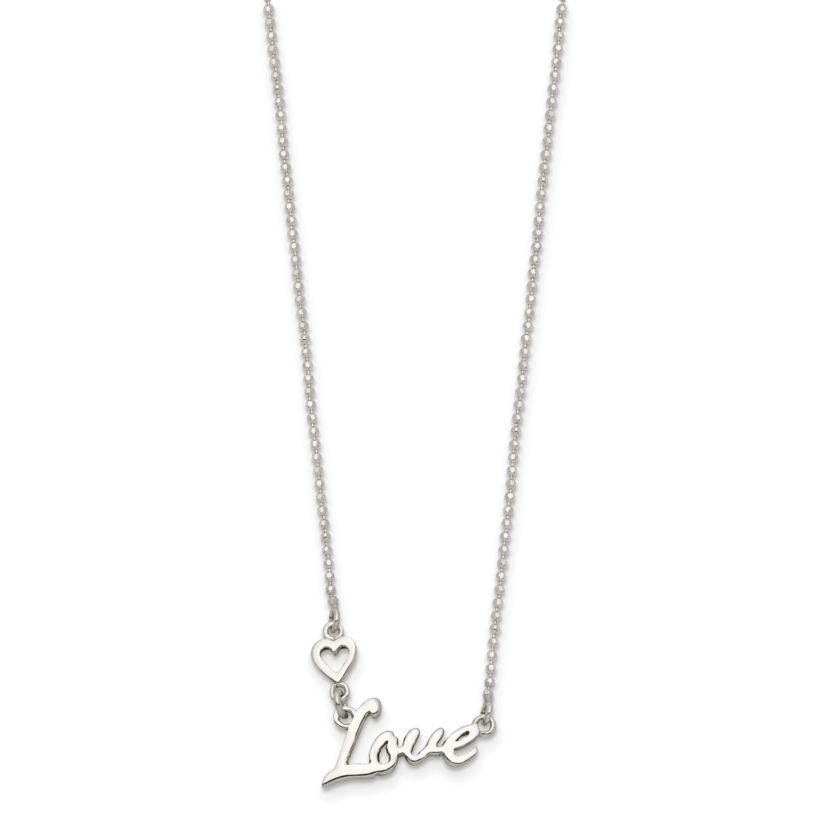 Sterling Silver Polished LOVE with Heart Necklace