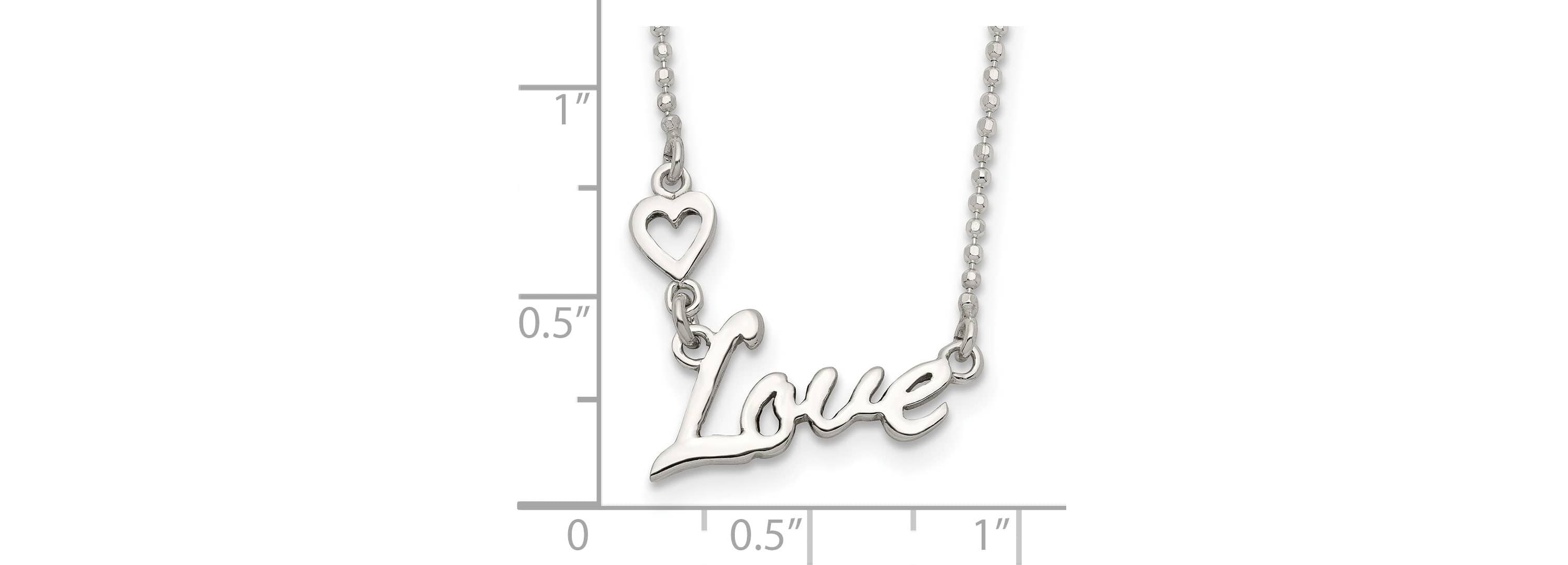 Sterling Silver Polished LOVE with Heart Necklace