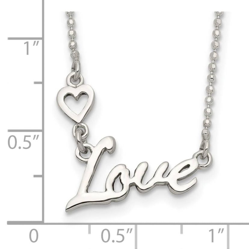 Sterling Silver Polished LOVE with Heart Necklace