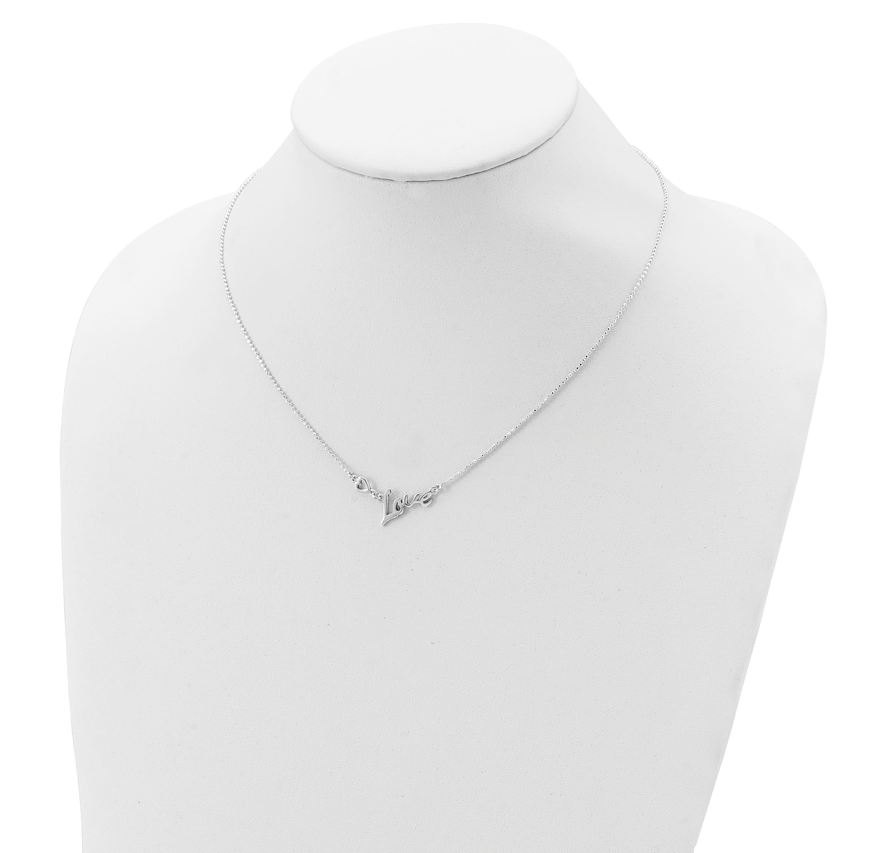 Sterling Silver Polished LOVE with Heart Necklace