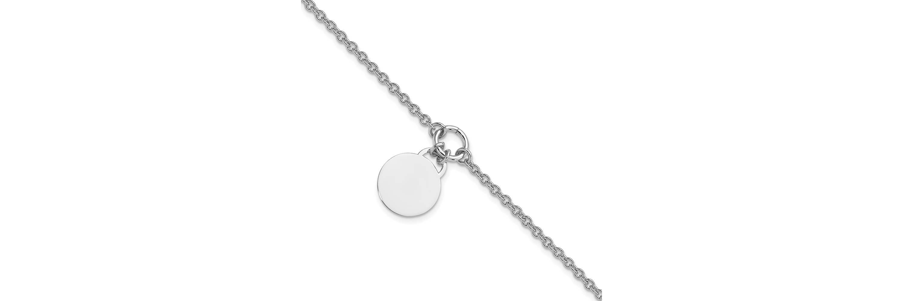Sterling Silver Rhodium-plated Disc with 1-inch Extension Bracelet
