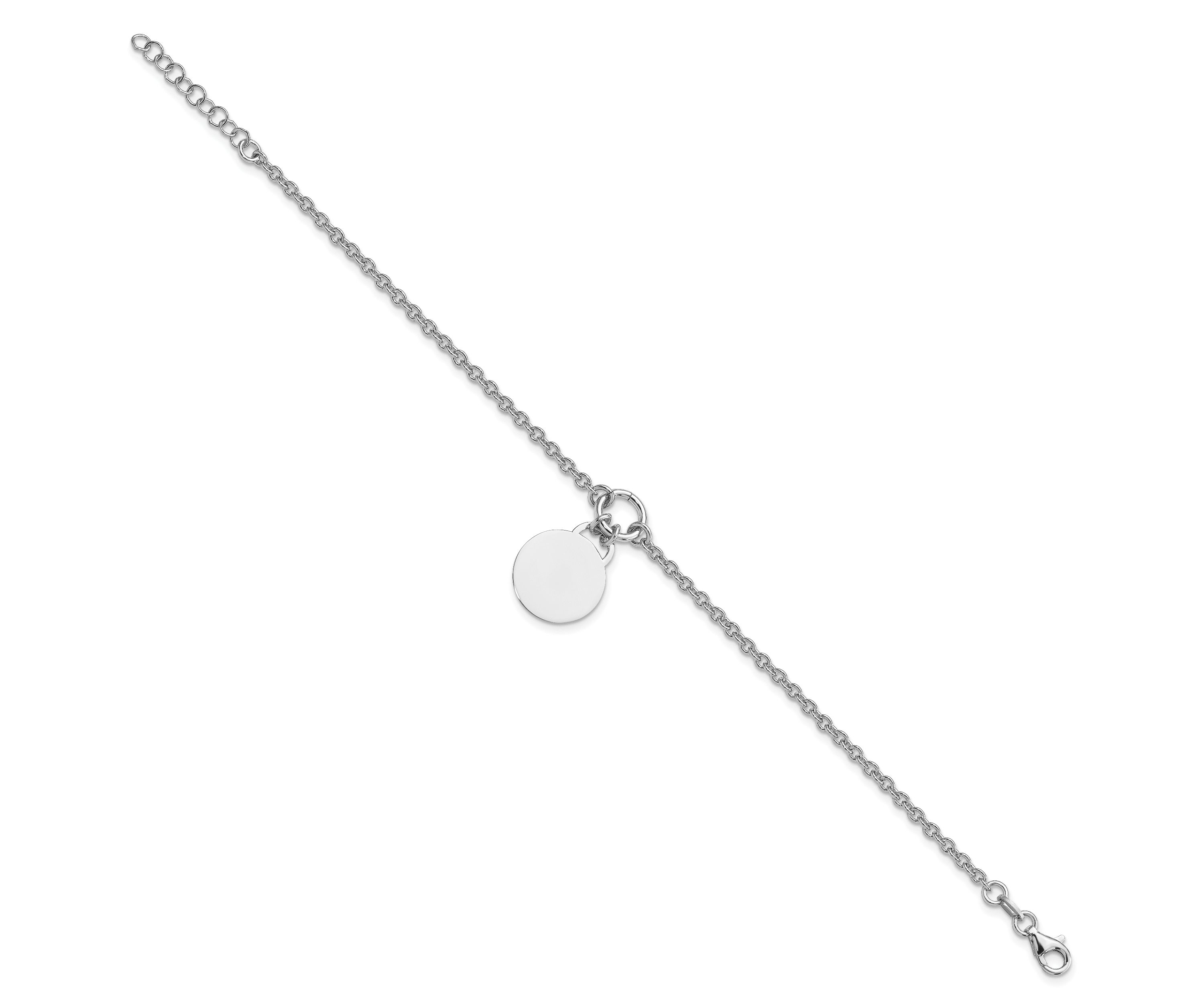 Sterling Silver Rhodium-plated Disc with 1-inch Extension Bracelet