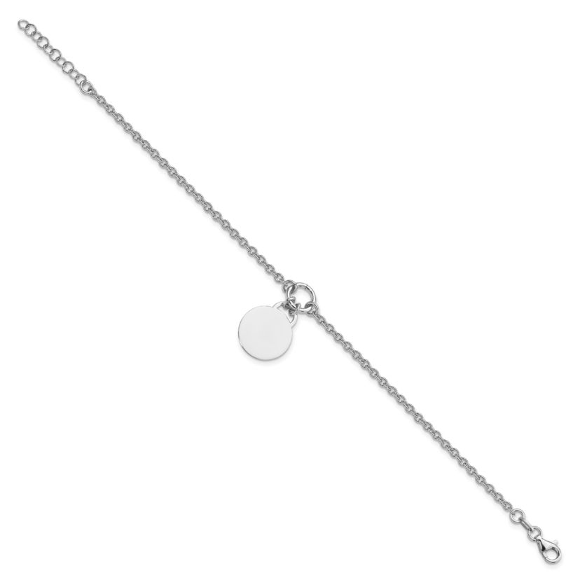 Sterling Silver Rhodium-plated Disc with 1-inch Extension Bracelet