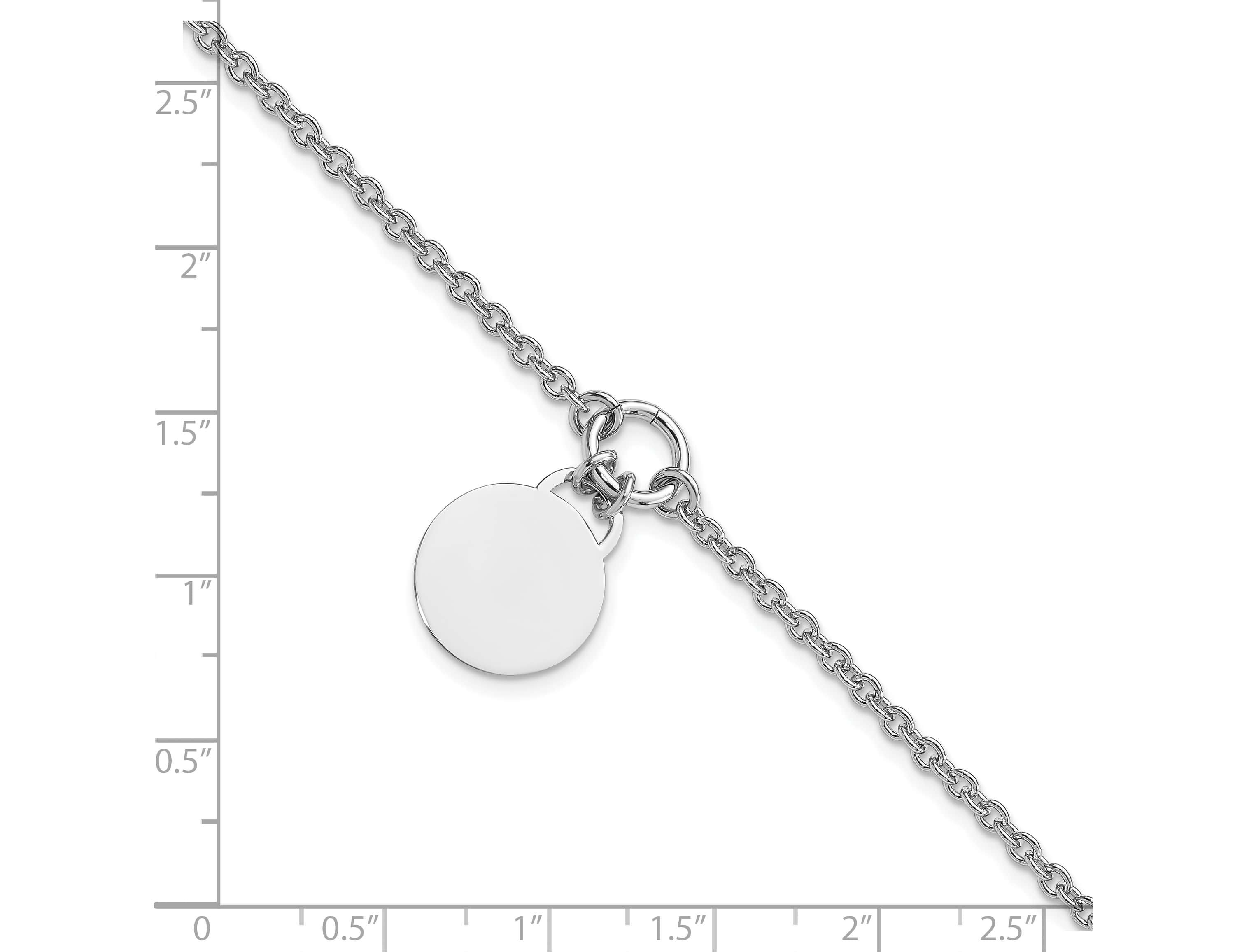 Sterling Silver Rhodium-plated Disc with 1-inch Extension Bracelet