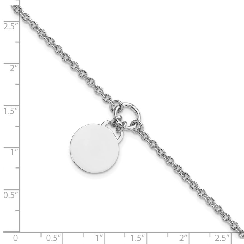 Sterling Silver Rhodium-plated Disc with 1-inch Extension Bracelet
