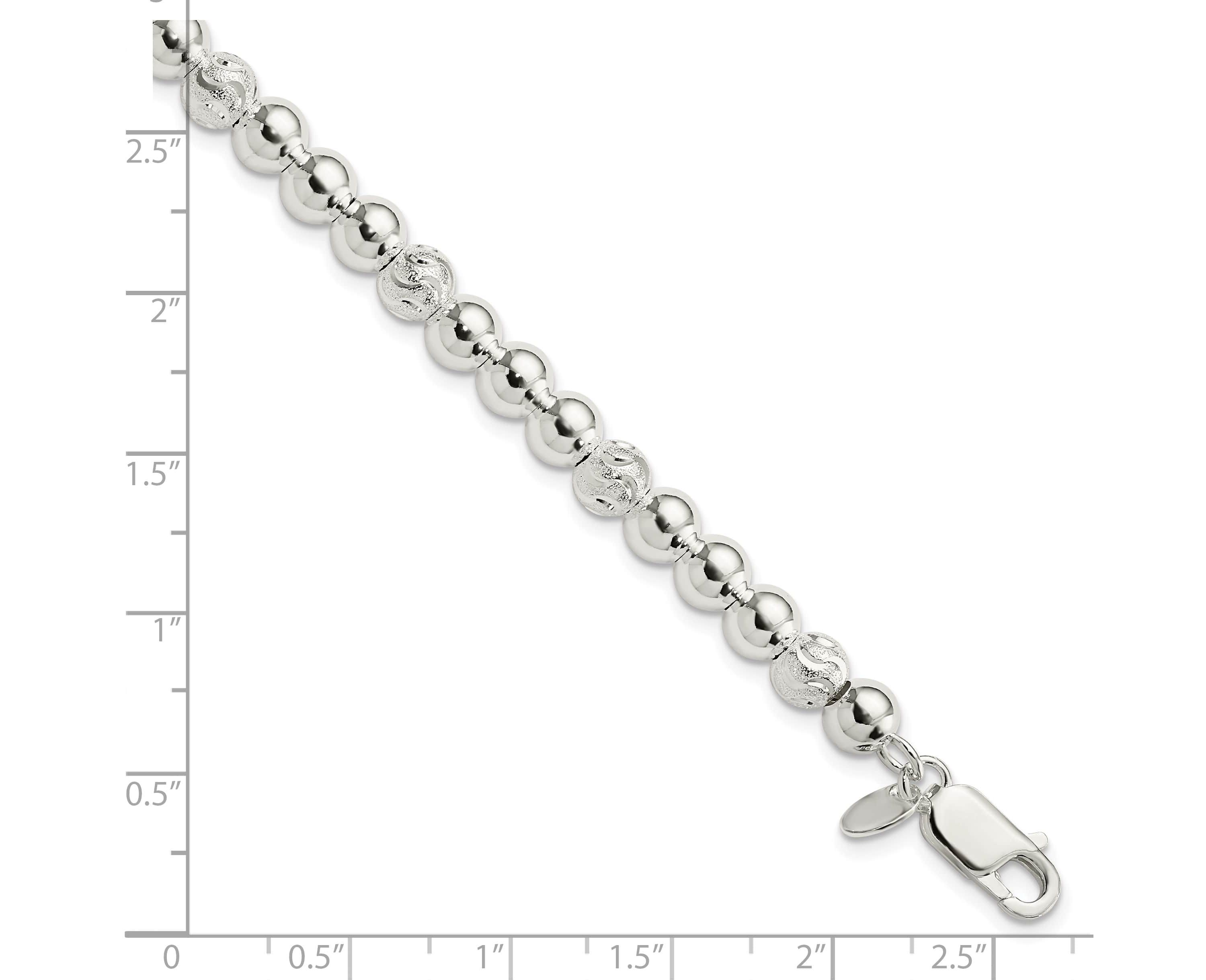 Sterling Silver Polished Diamond-cut Beaded Bracelet