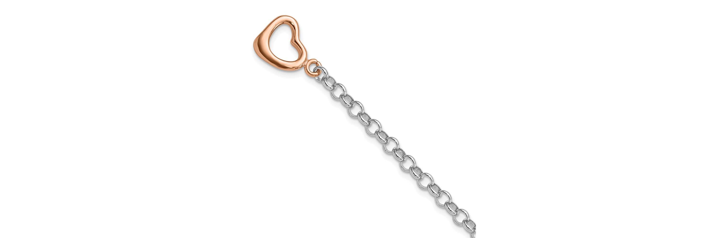 Sterling Silver Rose-tone Rolo with Heart Bracelet