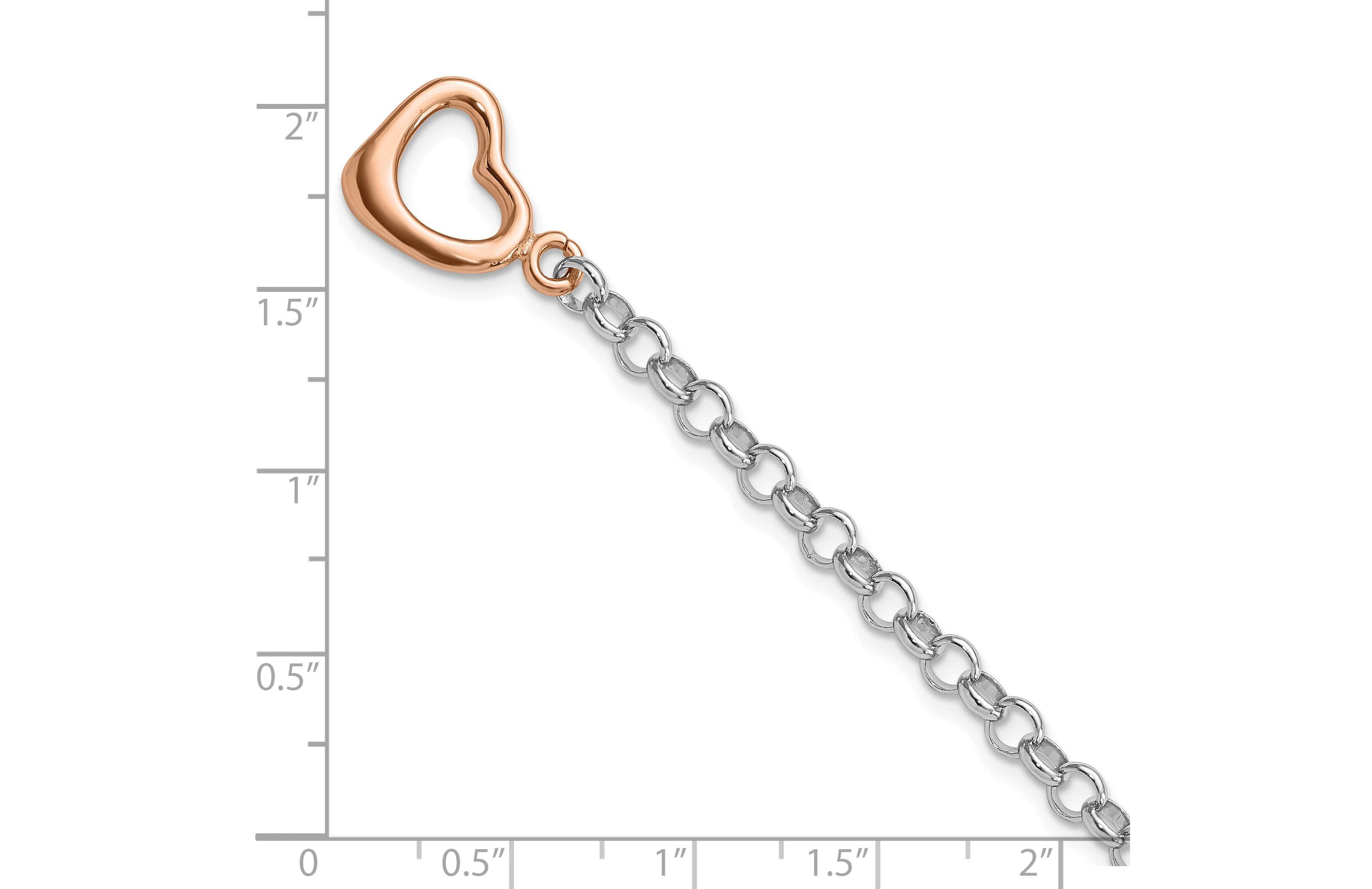 Sterling Silver Rose-tone Rolo with Heart Bracelet