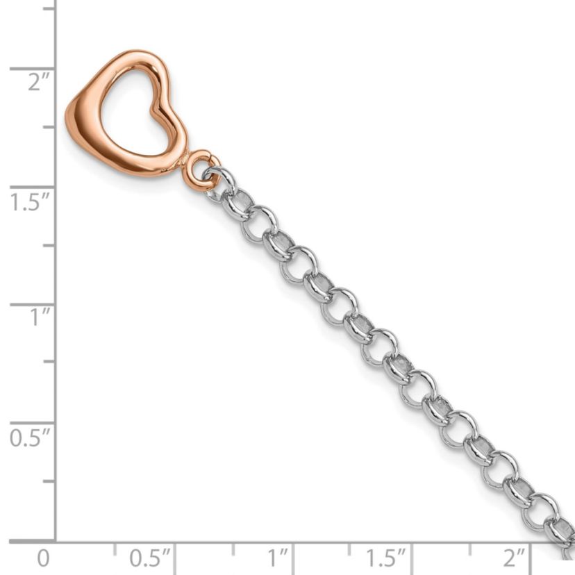 Sterling Silver Rose-tone Rolo with Heart Bracelet
