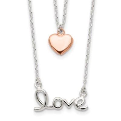 Belk & Co Sterling Silver Rose-tone LOVE and Heart 18-inch Necklace