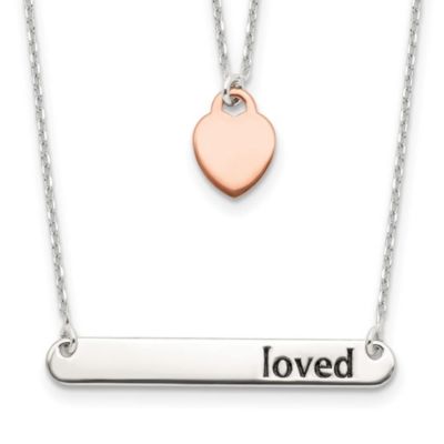 Belk & Co Sterling Silver Rose-tone Heart Enameled LOVED 18-inch Bar Necklace