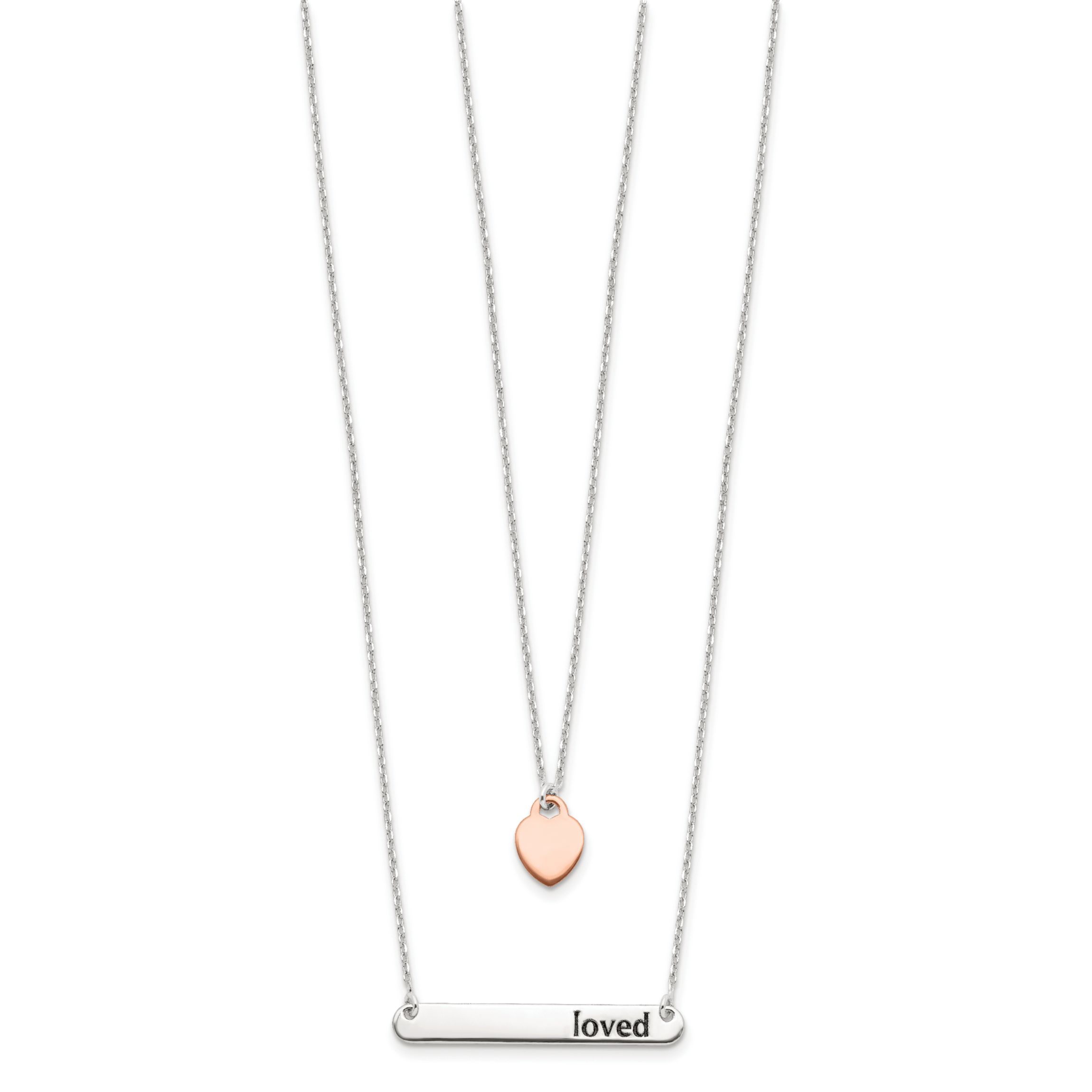 Sterling Silver Rose-tone Heart Enameled LOVED 18-inch Bar Necklace
