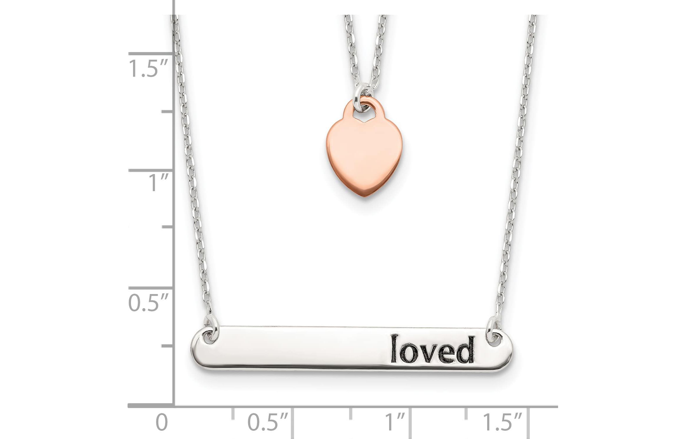Sterling Silver Rose-tone Heart Enameled LOVED 18-inch Bar Necklace