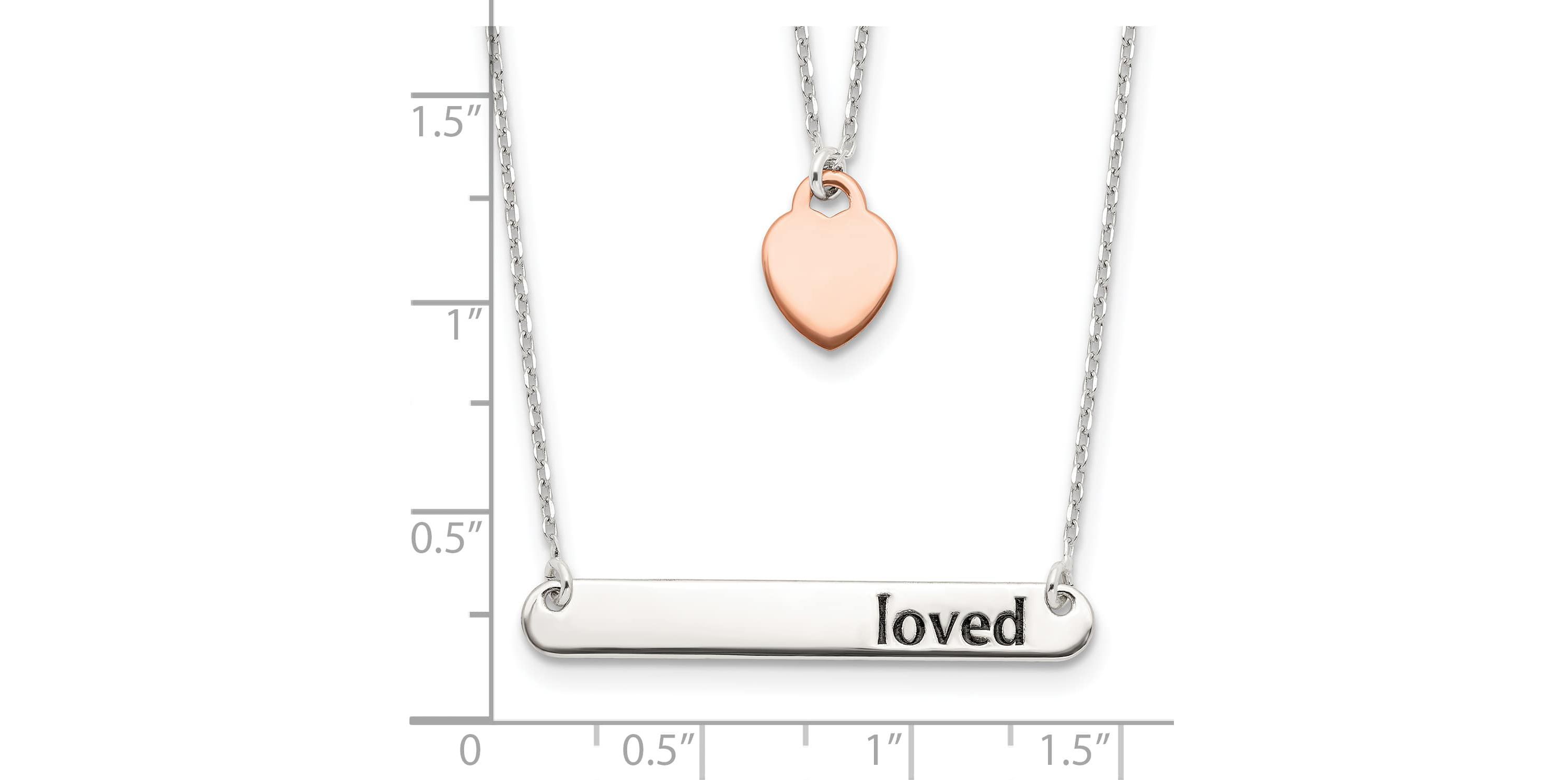 Sterling Silver Rose-tone Heart Enameled LOVED 18-inch Bar Necklace