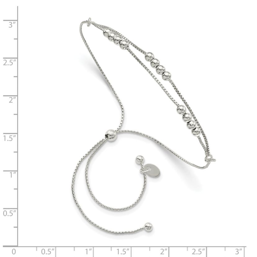 Sterling Silver Polished Beaded 2-Strand Adjustable Bracelet