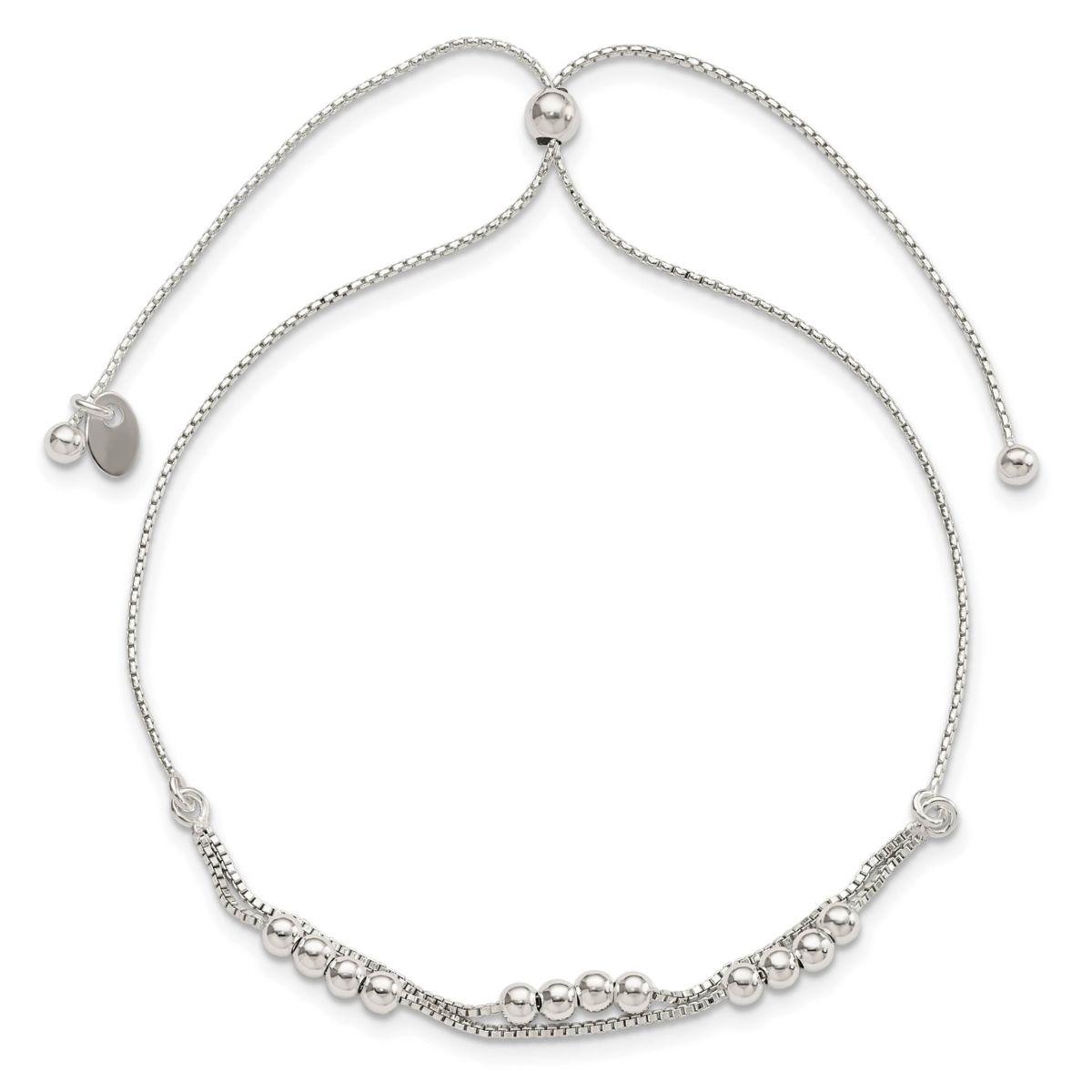 Sterling Silver Polished Beaded 2-Strand Adjustable Bracelet
