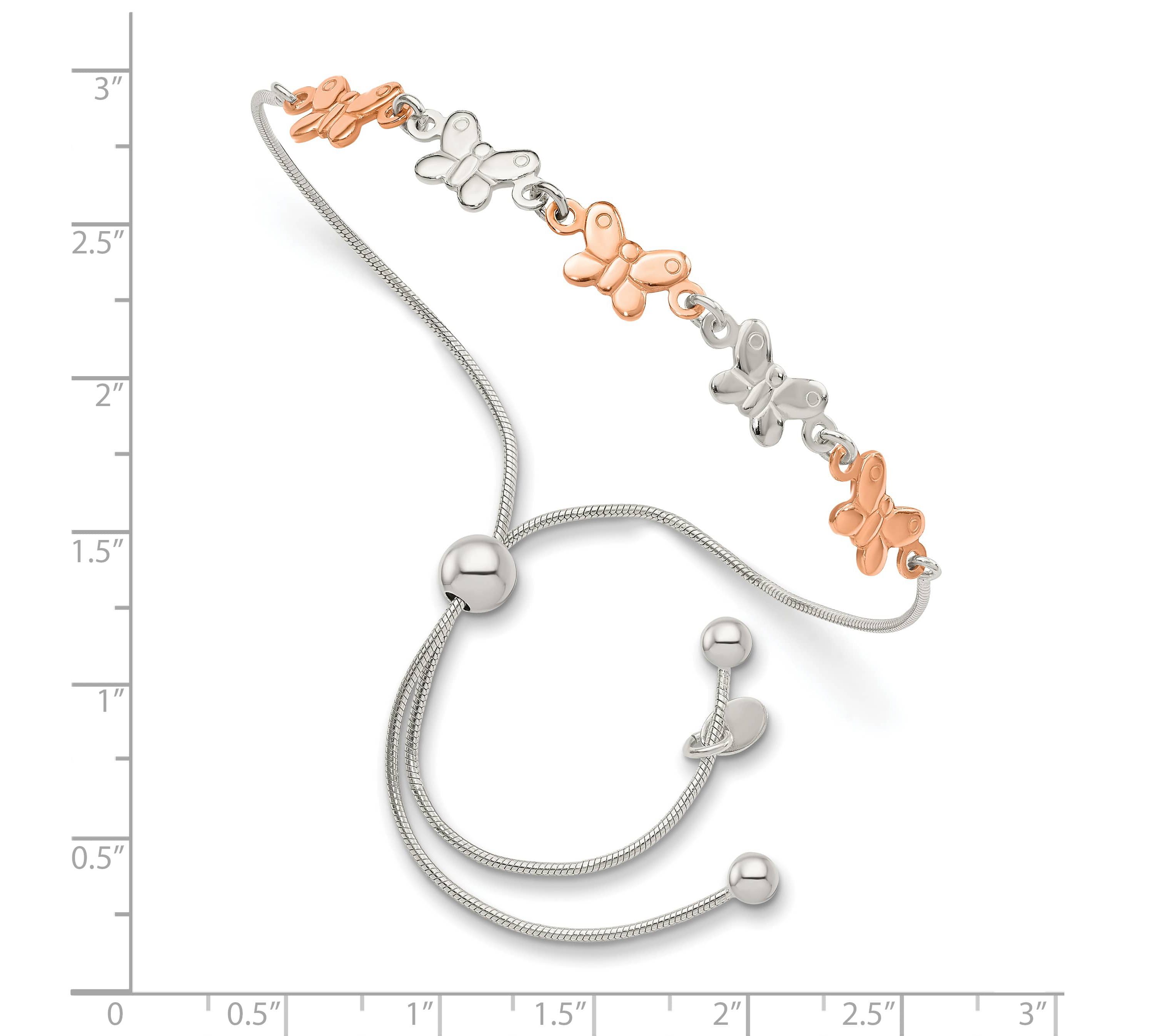 Sterling Silver with Rose-tone Butterfly Adjustable Bracelet