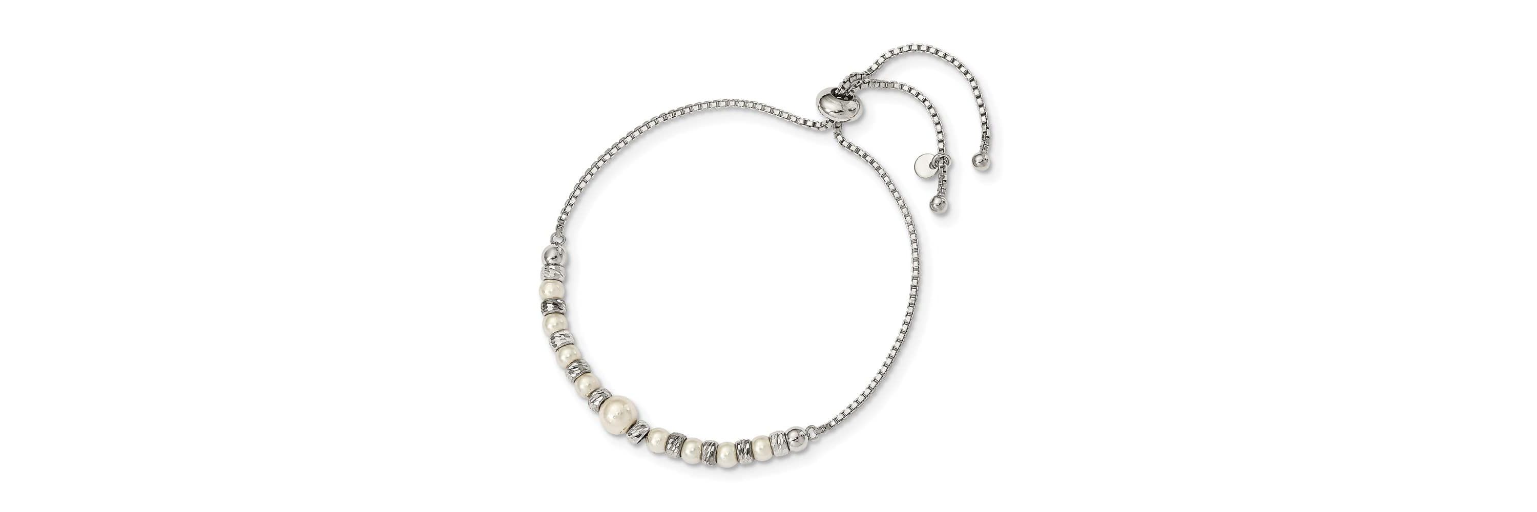 Glass Pearl Adjustable Bracelet in Sterling Silver