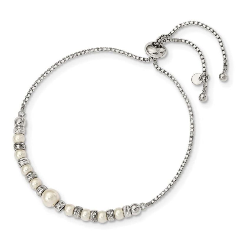 Glass Pearl Adjustable Bracelet in Sterling Silver