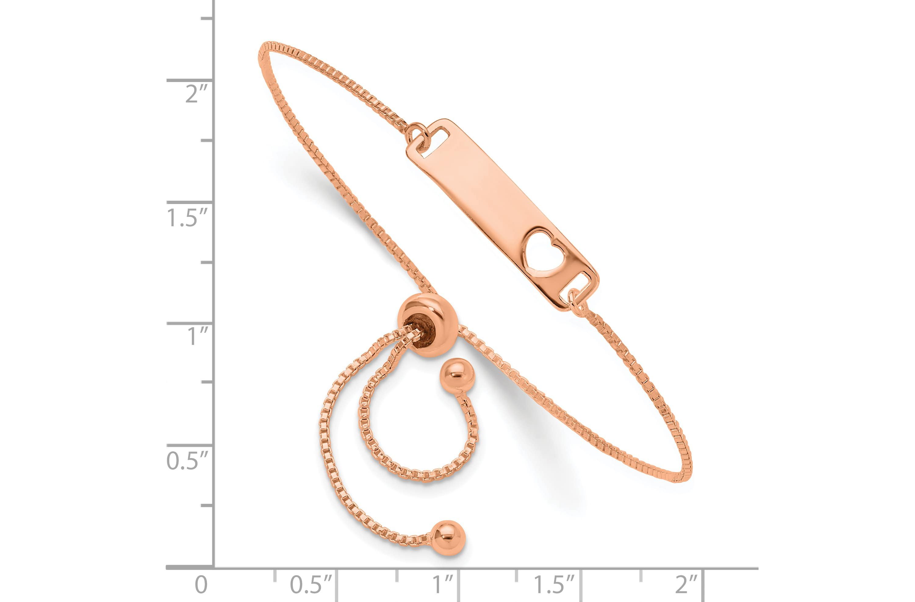 Sterling Silver Rose Gold-tone Polished Bar with Heart Adjustable Bracelet