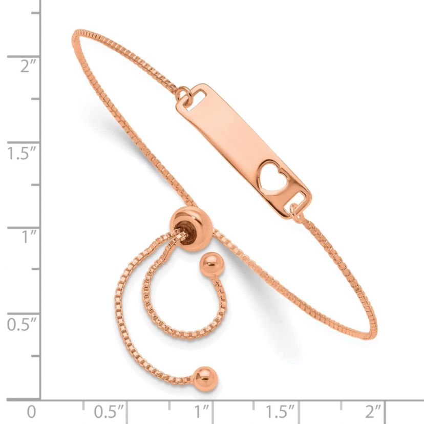 Sterling Silver Rose Gold-tone Polished Bar with Heart Adjustable Bracelet
