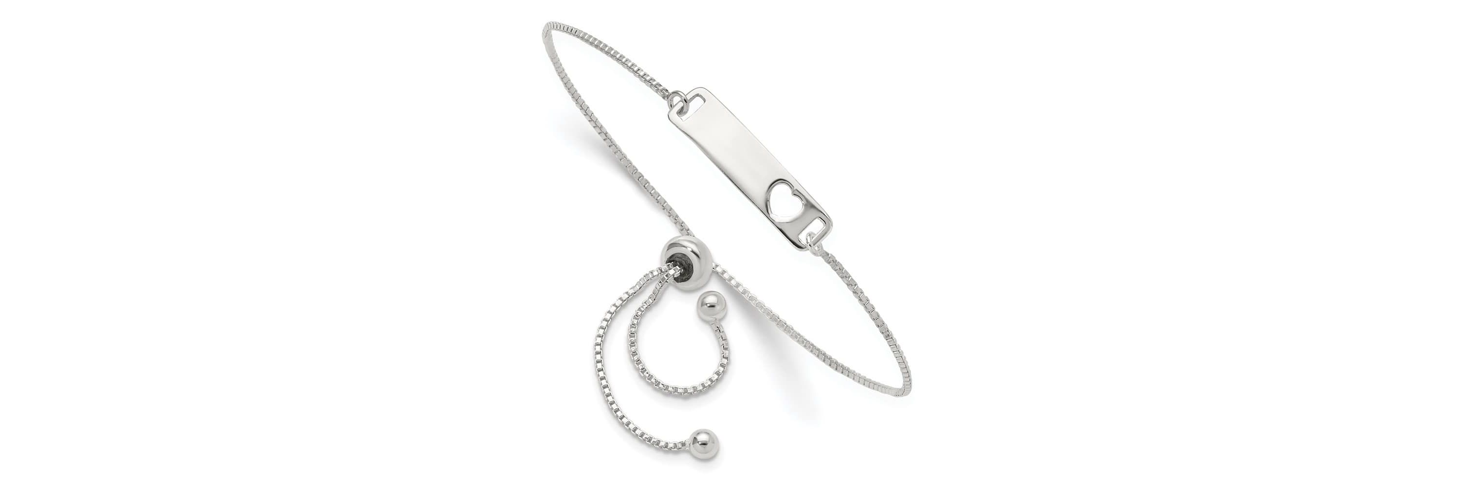 Sterling Silver Polished Bar with Heart Adjustable Bracelet
