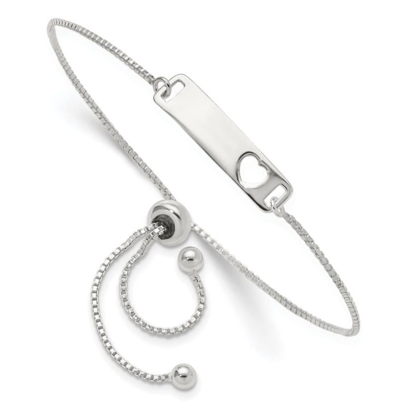 Sterling Silver Polished Bar with Heart Adjustable Bracelet