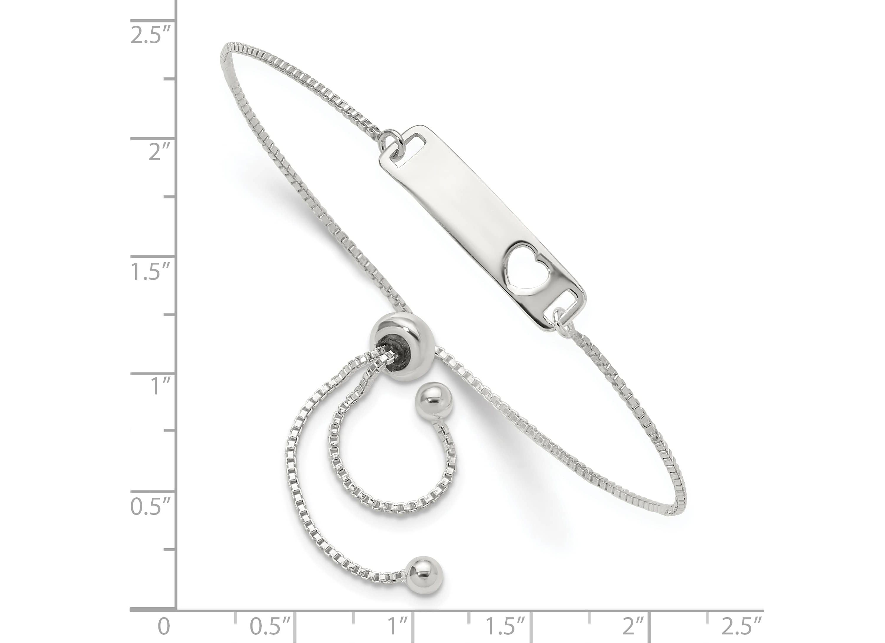 Sterling Silver Polished Bar with Heart Adjustable Bracelet