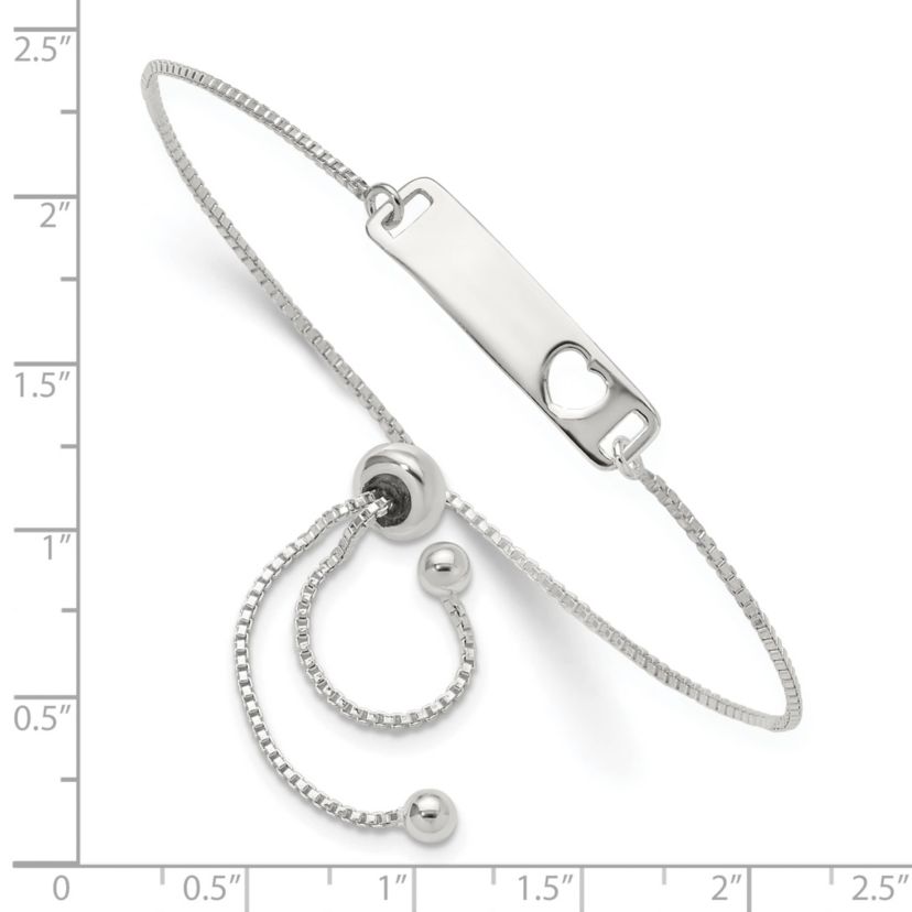 Sterling Silver Polished Bar with Heart Adjustable Bracelet