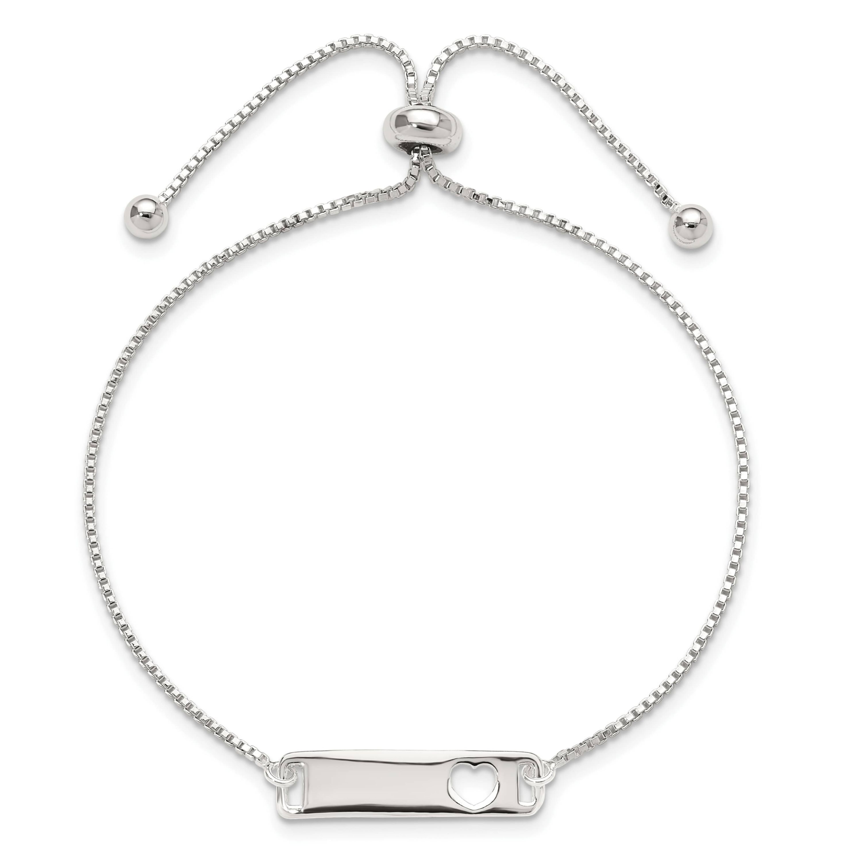 Sterling Silver Polished Bar with Heart Adjustable Bracelet