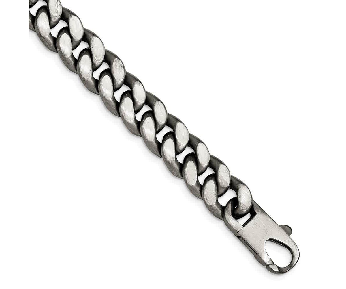 Sterling Silver Ruthenium/Antiqued Brushed Curb Link Bracelet