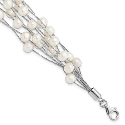 Belk & Co Sterling Silver Rhodium-plated 7-8mm White Freshwater Cultured Pearl 10-Rows Bracelet