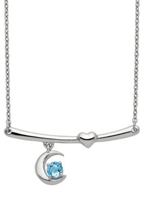 Belk & Co 1/3 Ct. T.w. Swiss Blue Topaz Moon With 2.25 Inch Ext. Necklace In Rhodium-Plated Sterling Silver