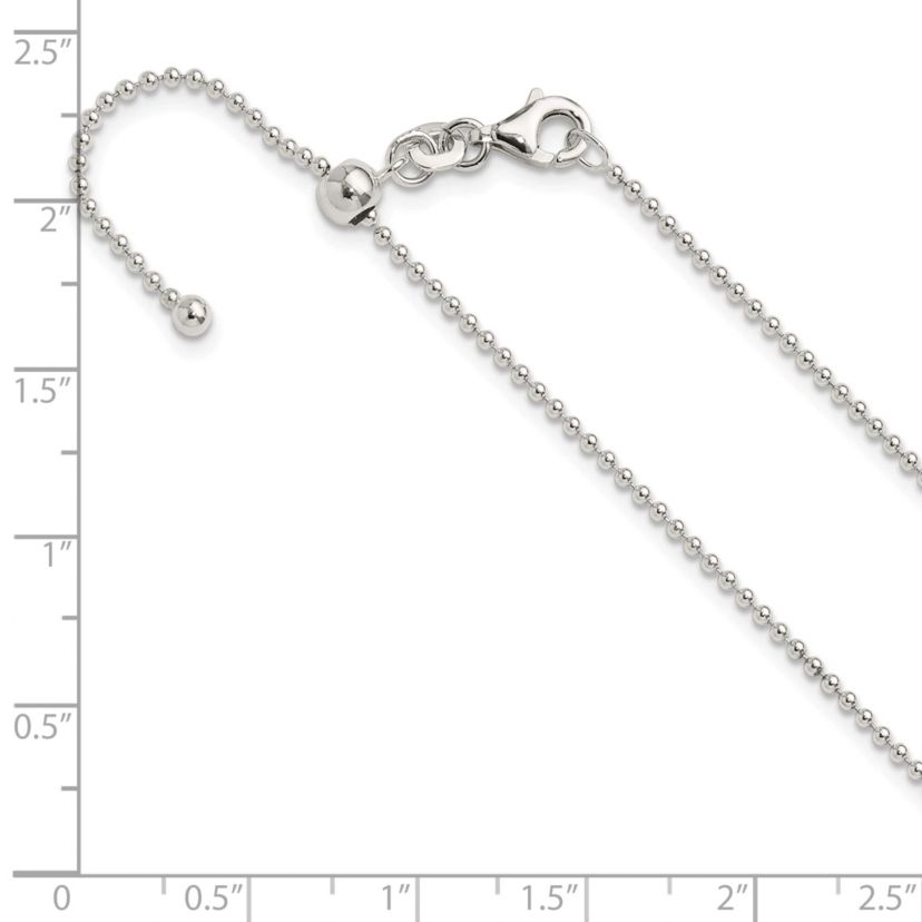 Sterling Silver Polished Beaded Adjustable Necklace