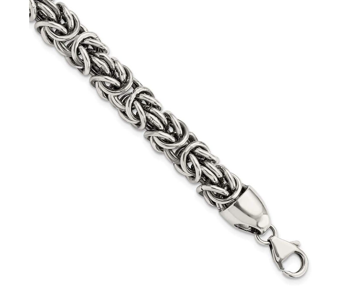 Sterling Silver Polished and Antiqued 8.5-inch Byzantine Bracelet
