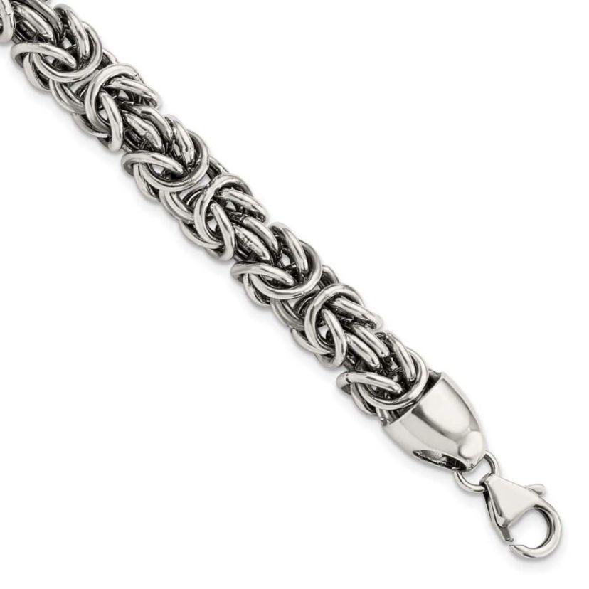Sterling Silver Polished and Antiqued 8.5-inch Byzantine Bracelet