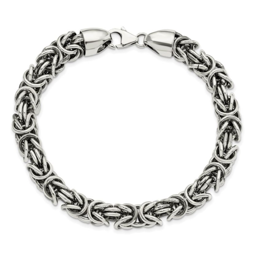 Sterling Silver Polished and Antiqued 8.5-inch Byzantine Bracelet