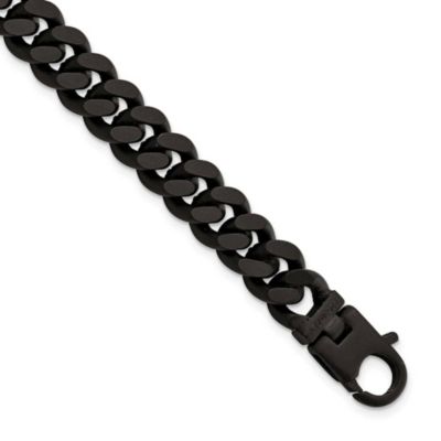 Belk & Co Sterling Silver Mens Matte Finish Black Ruthenium Curb Bracelet, White, 8.5 in