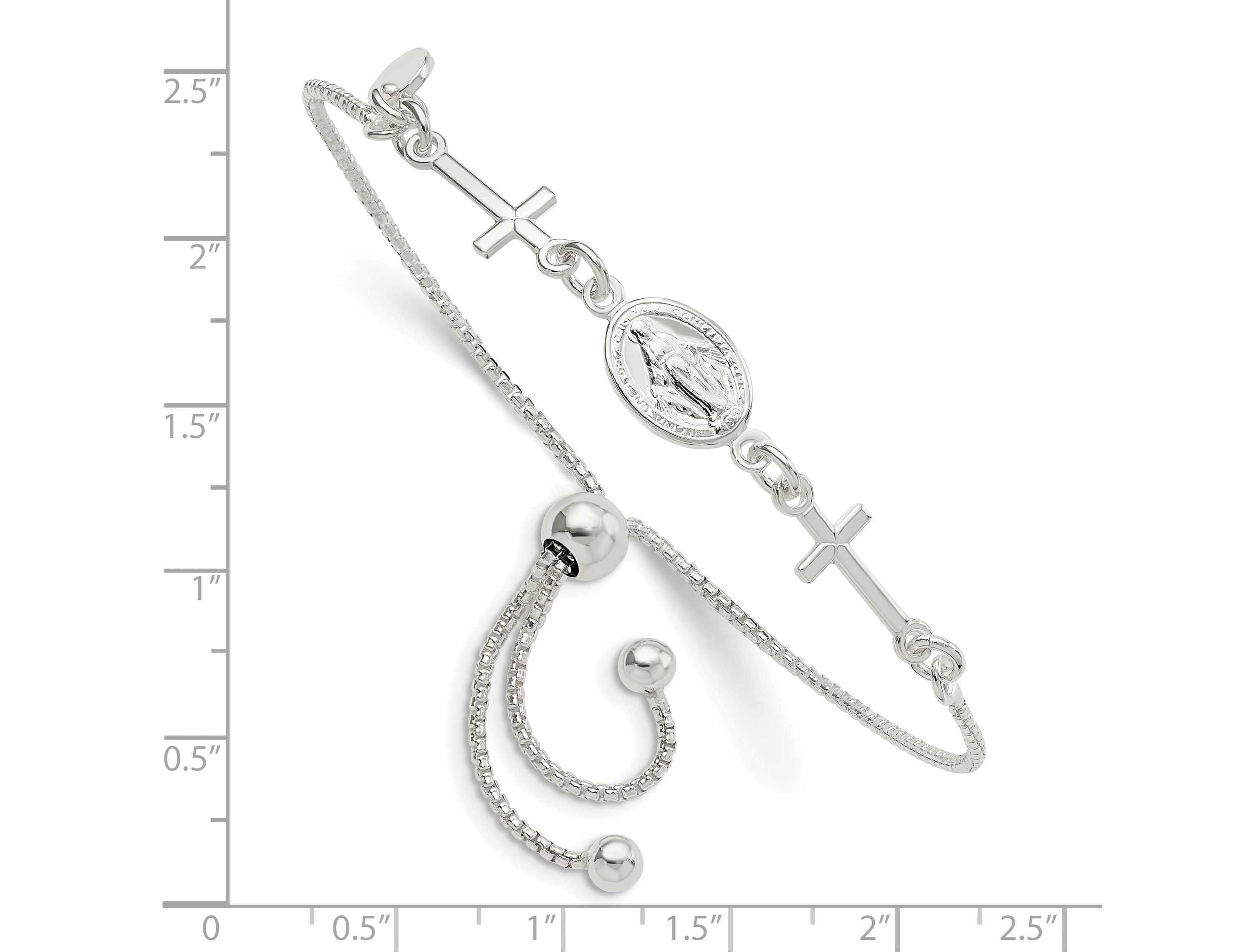 Sterling Silver Miraculous and Crosses Adjustable Bracelet