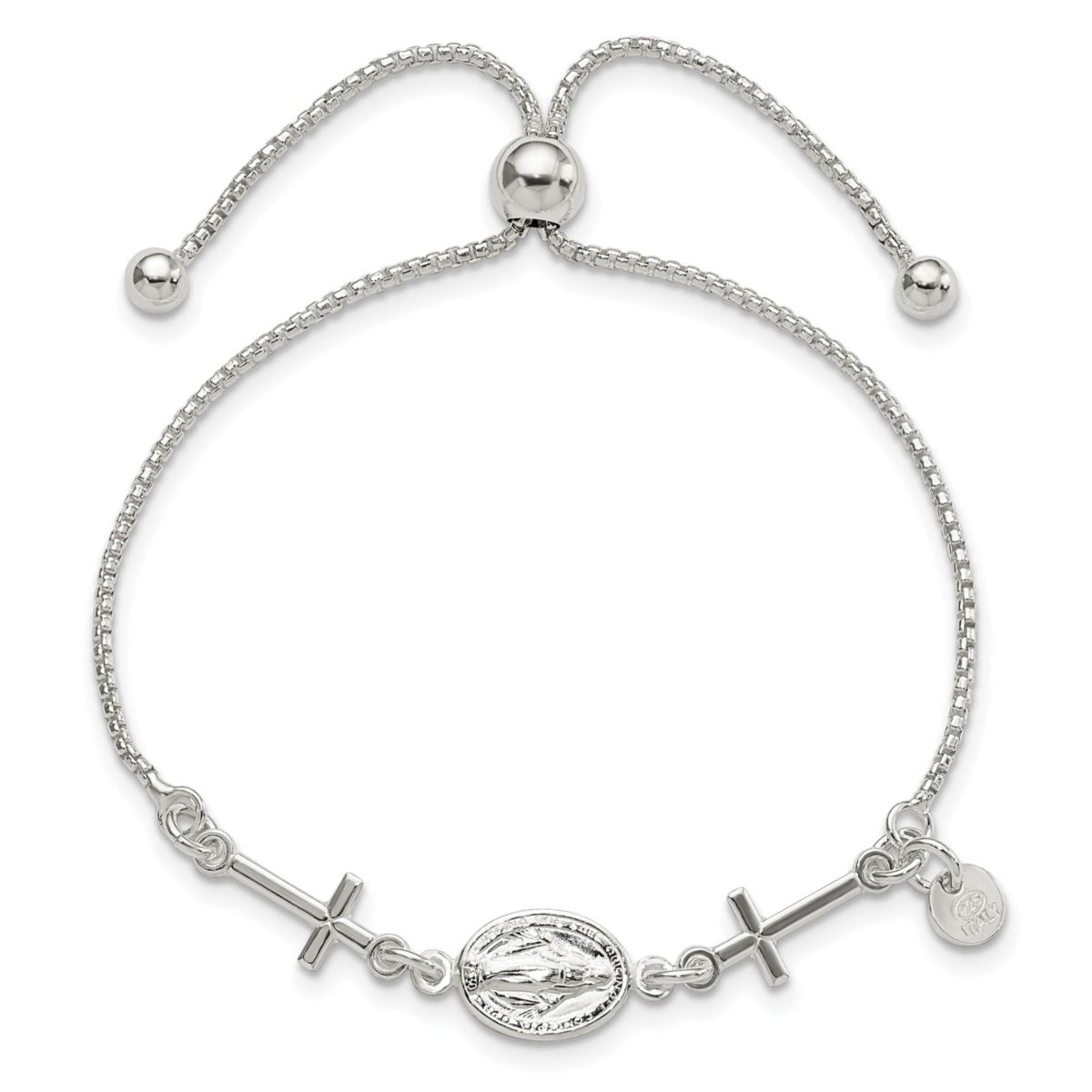 Sterling Silver Miraculous and Crosses Adjustable Bracelet