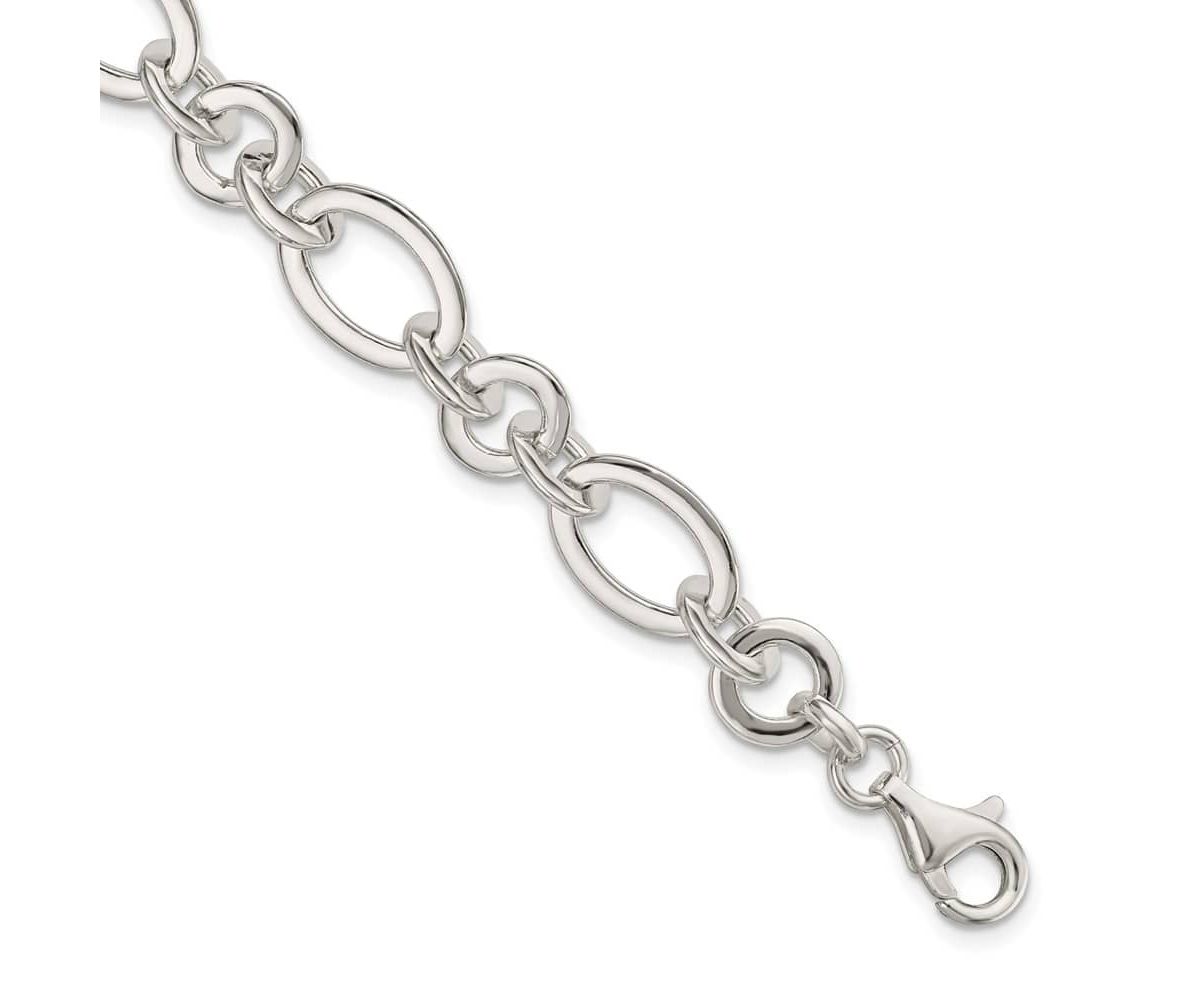 Sterling Silver Fancy Oval and Round Link Bracelet