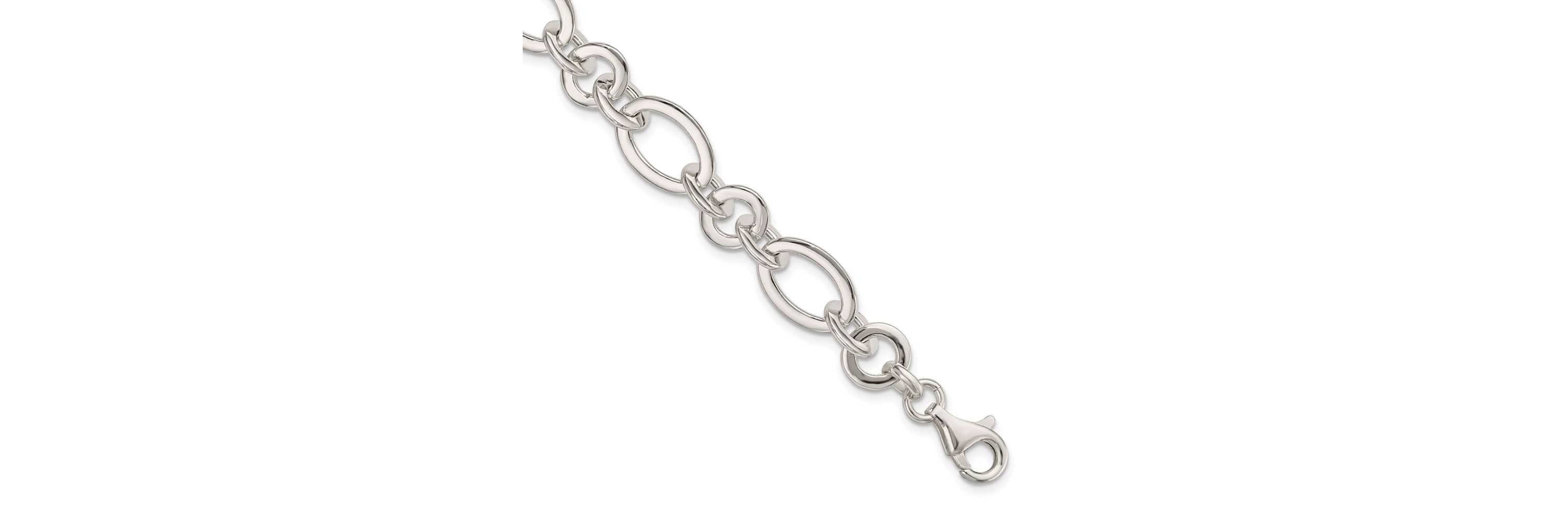 Sterling Silver Fancy Oval and Round Link Bracelet