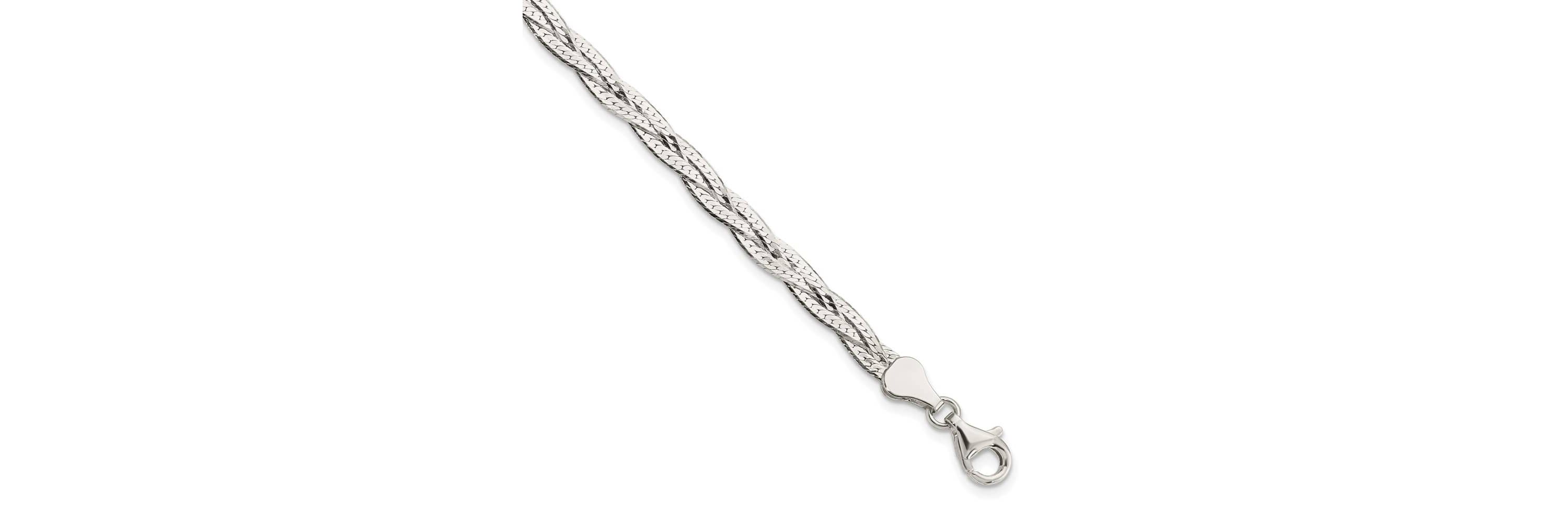 Sterling Silver Polished 3-strand Braided with 1-inch Extension Bracelet