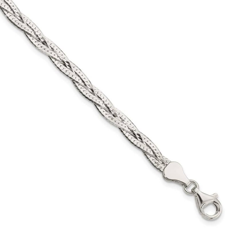 Sterling Silver Polished 3-strand Braided with 1-inch Extension Bracelet