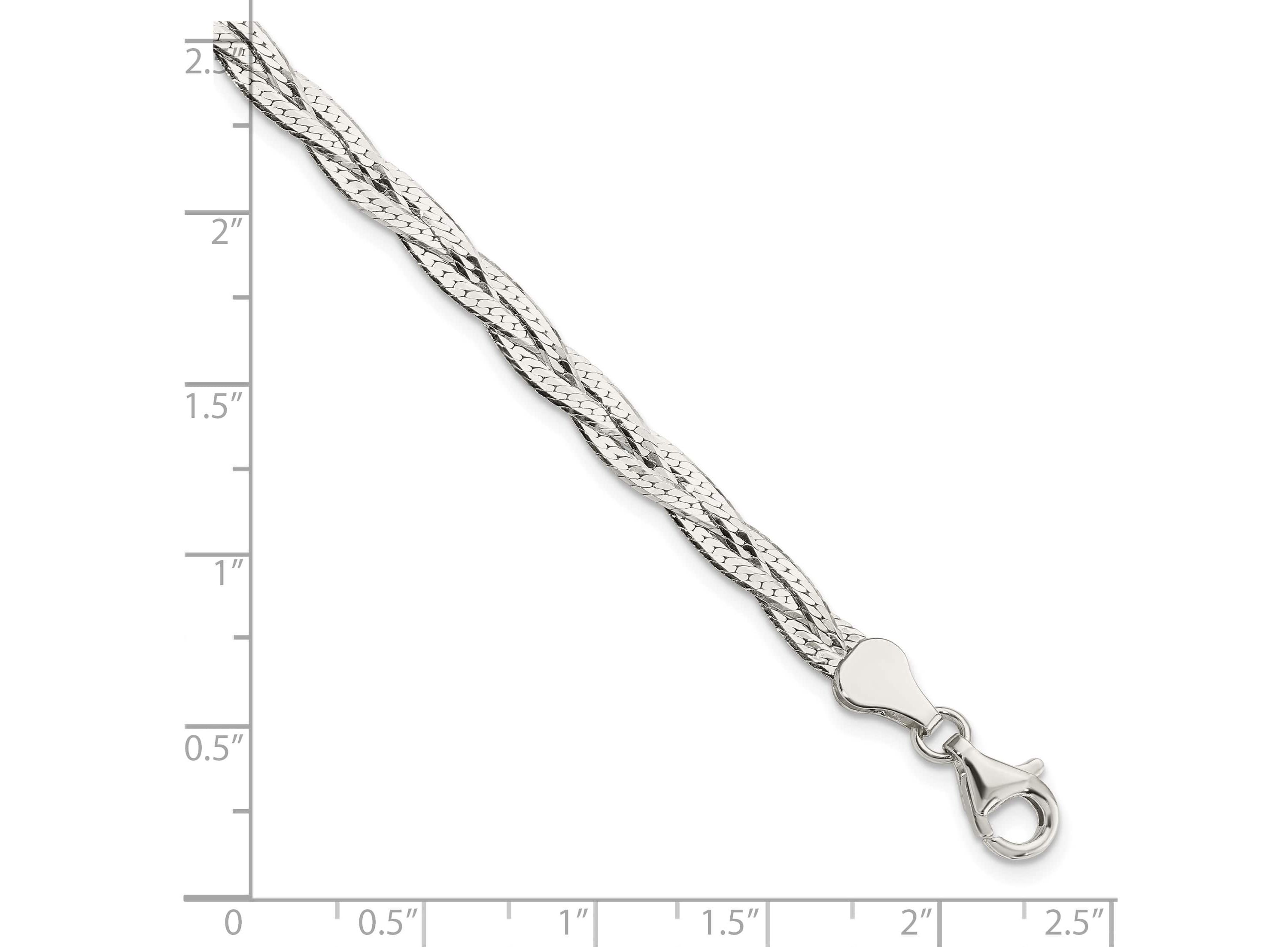 Sterling Silver Polished 3-strand Braided with 1-inch Extension Bracelet