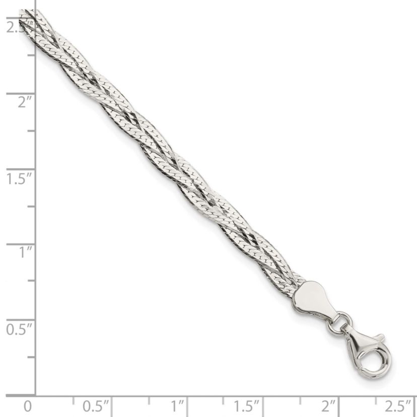Sterling Silver Polished 3-strand Braided with 1-inch Extension Bracelet