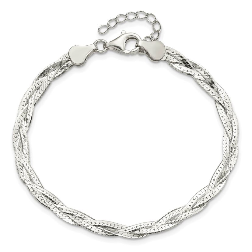 Sterling Silver Polished 3-strand Braided with 1-inch Extension Bracelet